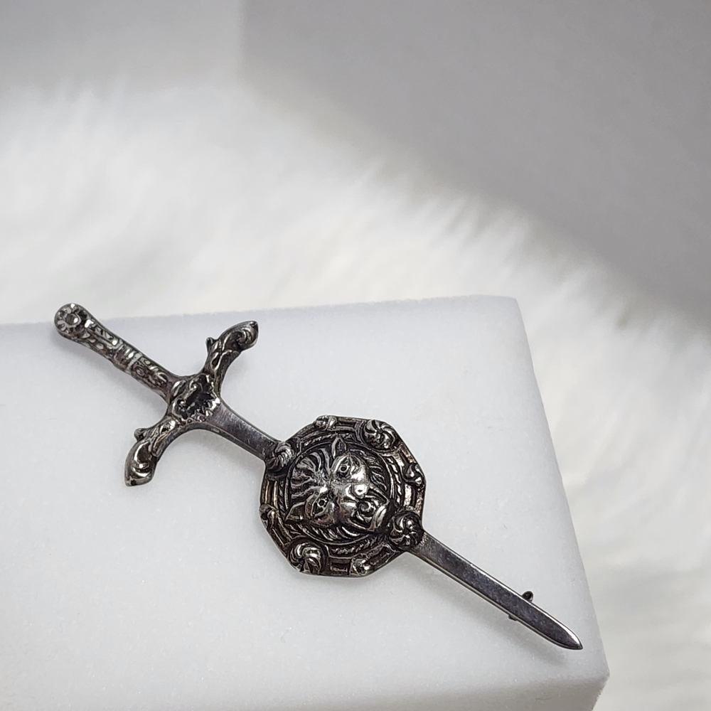 Robert Allison 1954 Glasgow Scotland Sterling Silver Sword & Shield Motif Brooch